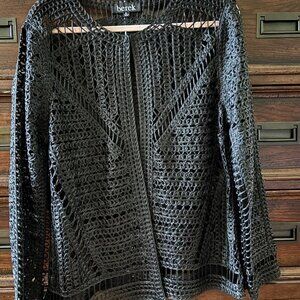 Vintage Berek black crochet button down sweater in size XL